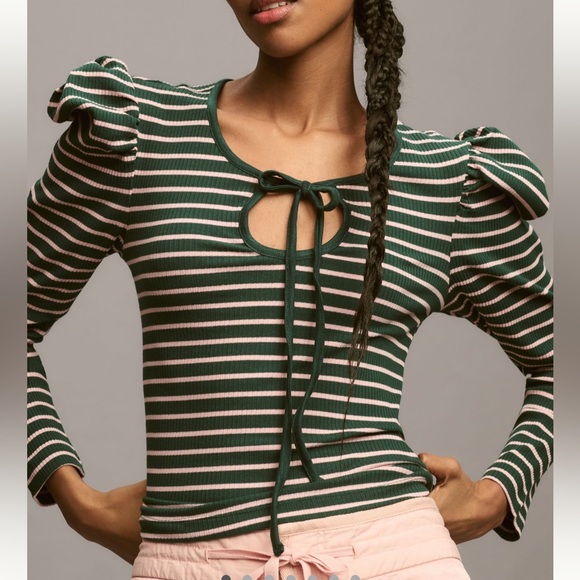 Anthropologie Tops - *Anthropologie Porridge Puff Sleeve Tie Front Blouse